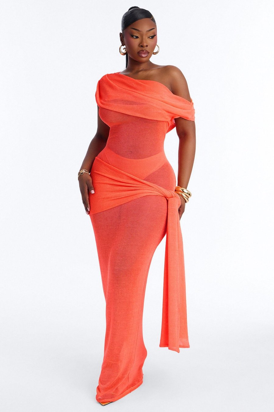 Heartbreaker Metallic Knit Maxi Dress - Coral