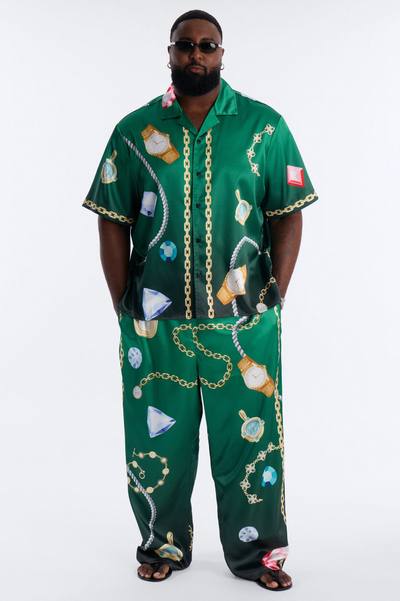 Relaxed Imperial Luxe Jewel Printed Cuban Collar Button Up Shirt - Green/combo