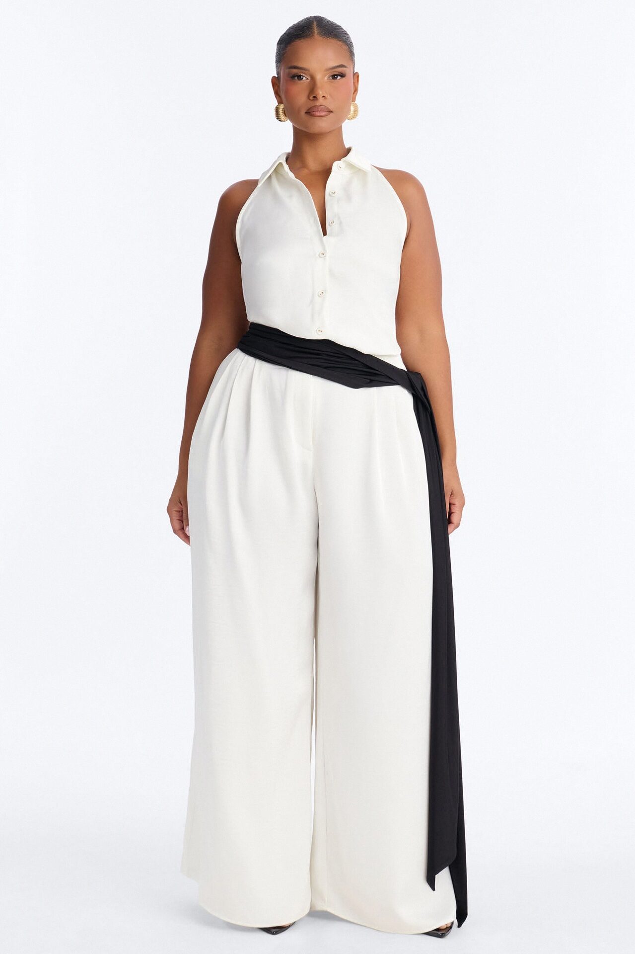 Brea Wide Leg Waist Scarf Jumpsuit - Ivory