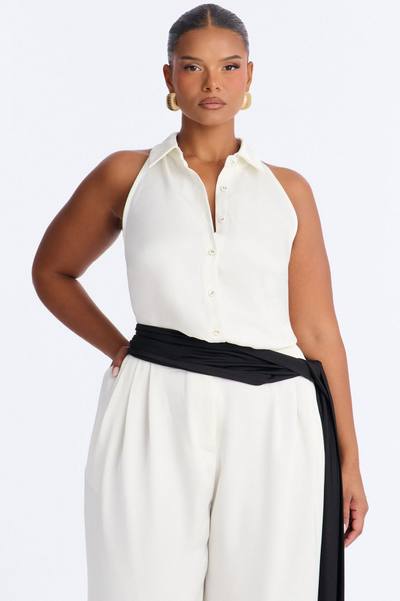 Brea Wide Leg Waist Scarf Jumpsuit - Ivory