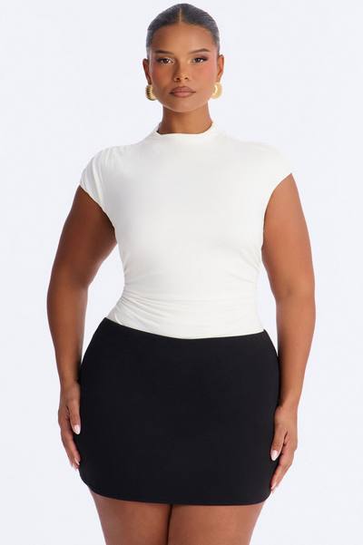 Melanie Mock Neck Cap Sleeve Bodysuit - White