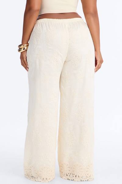 Adriane Embroidered Drawstring Wide Leg Pant - Ivory