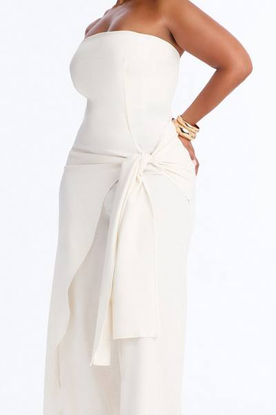 Cyynthia Draped Strapless Jumpsuit - Oatmeal