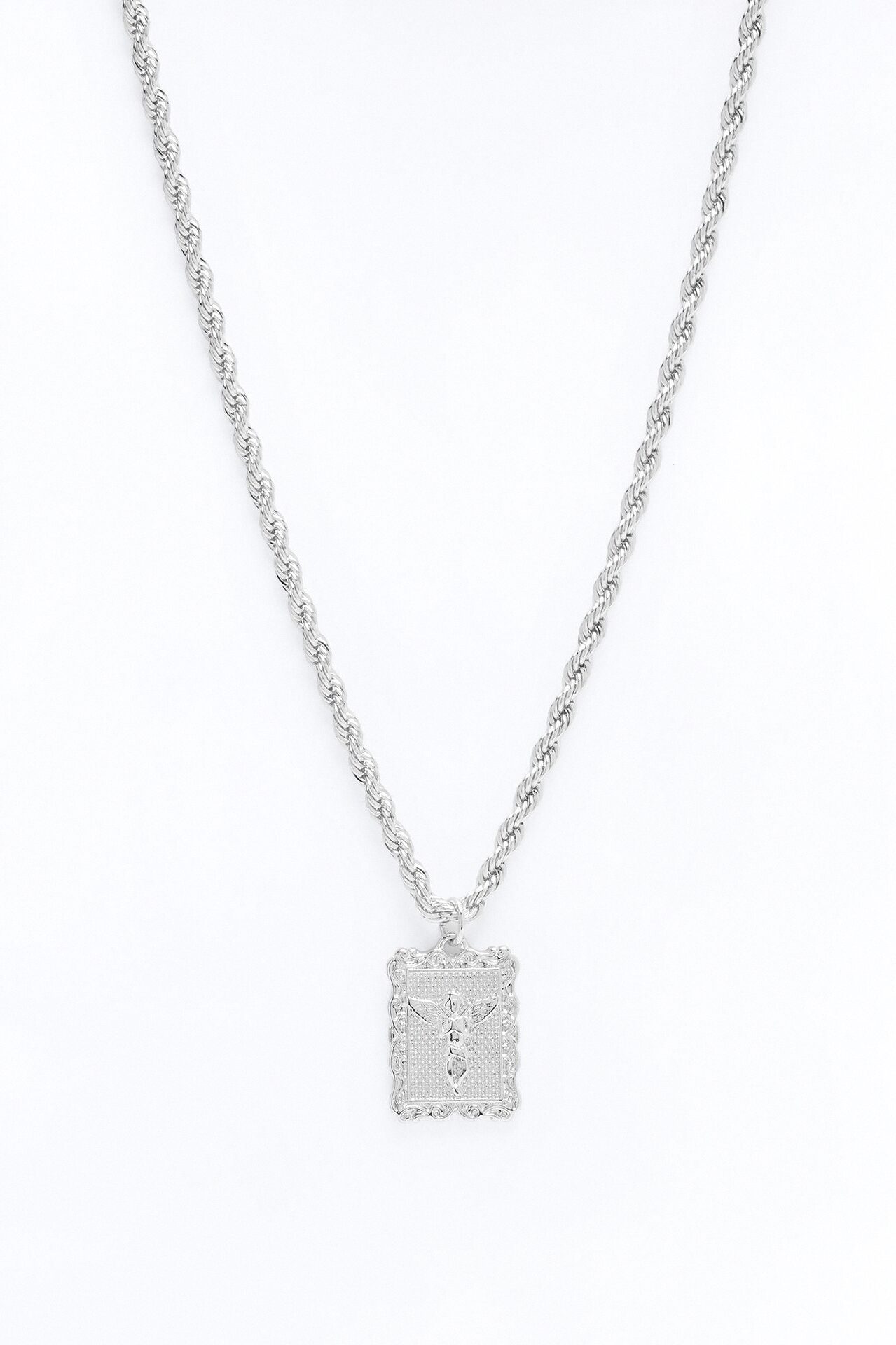Angel Pendant Rope Chain Necklace - Silver