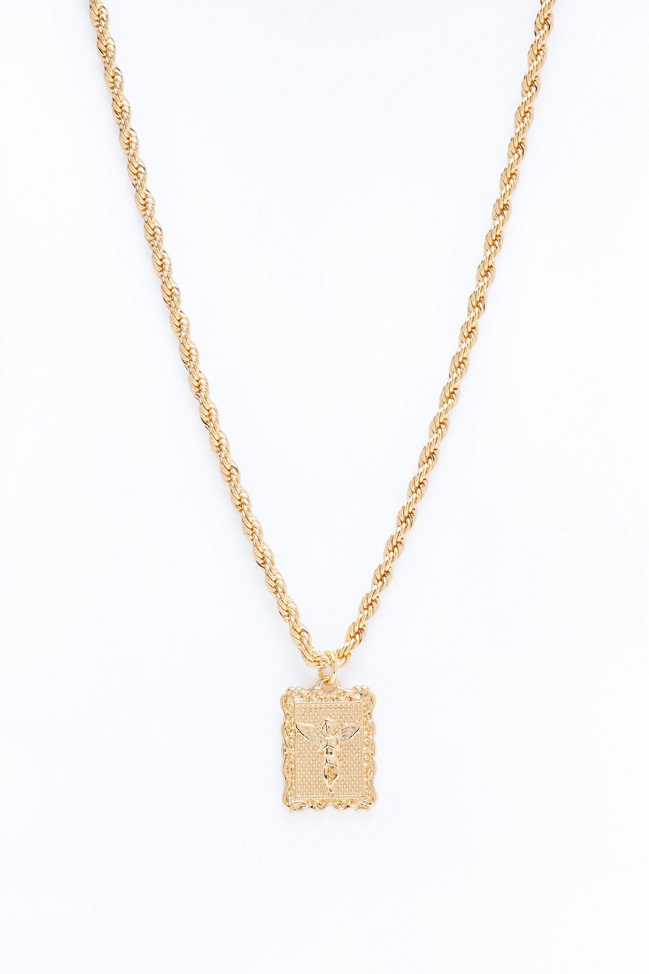Angel Pendant Rope Chain Necklace - Gold