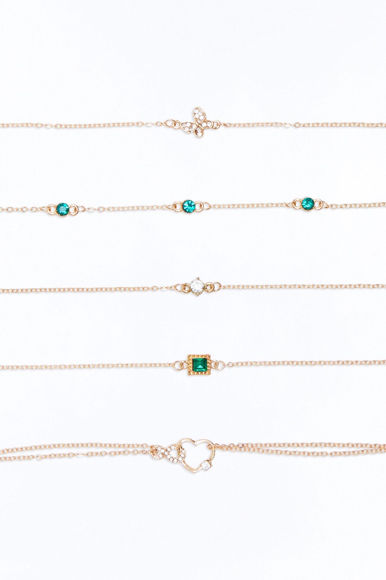 Rekindled 5 Piece Anklet Set - Gold/Green