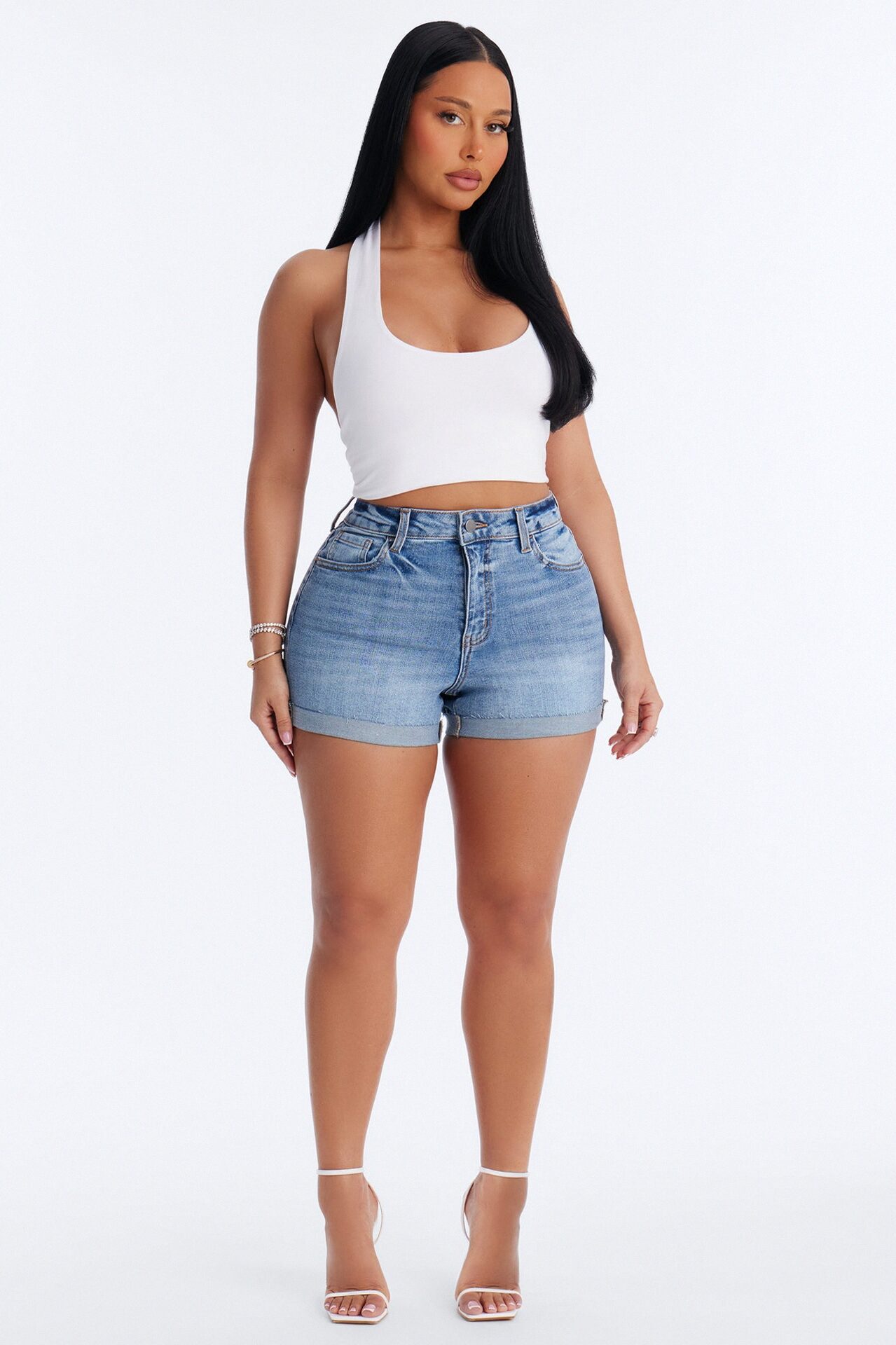 Cabo Cuff Stretch Denim Shorts - Medium Wash