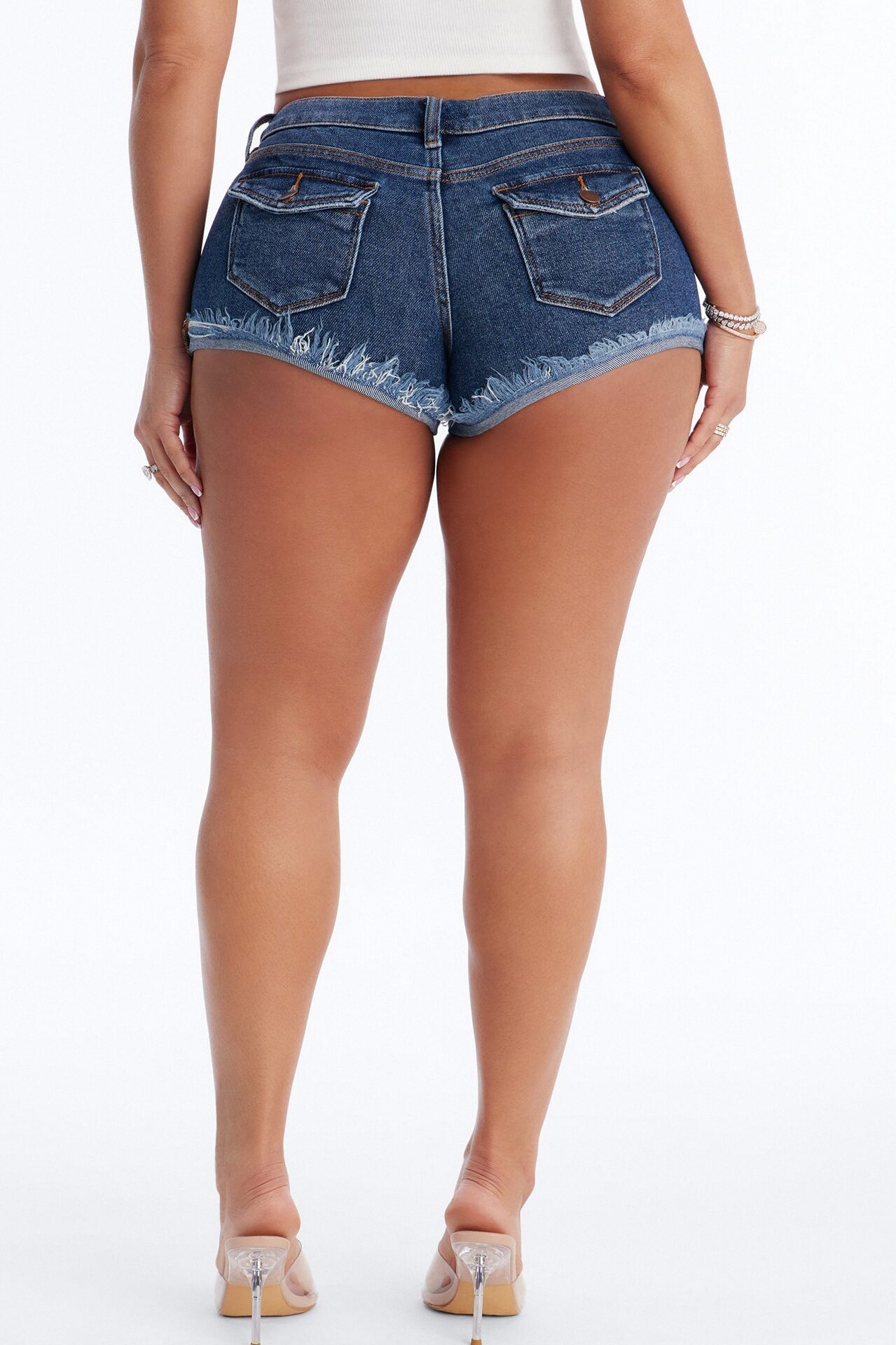 Make Them Look Ultra Low Rise Denim Shorts - Dark Wash