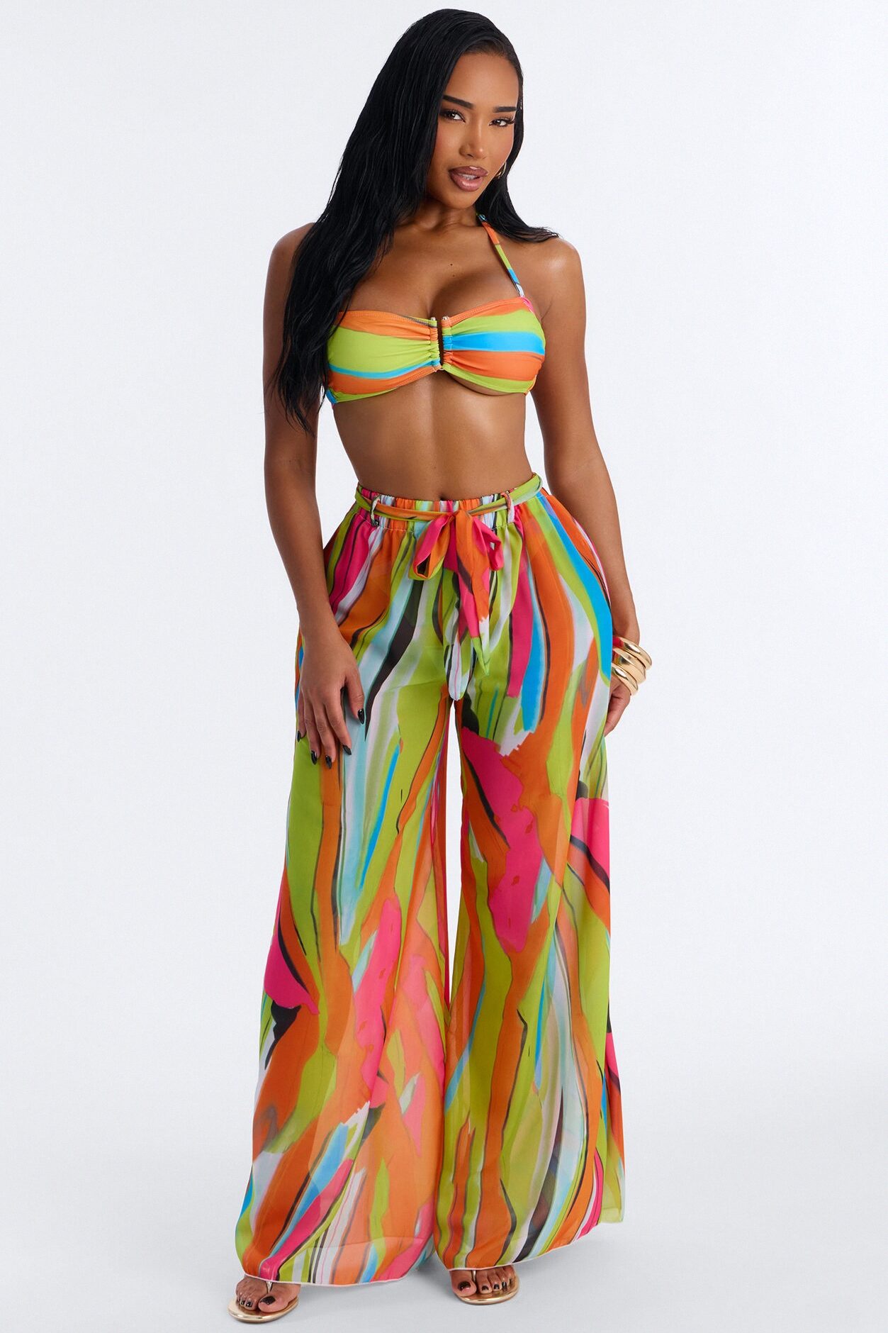 Rosalia Geometric Print Bandeau Bikini & Pant Set - Multi Color