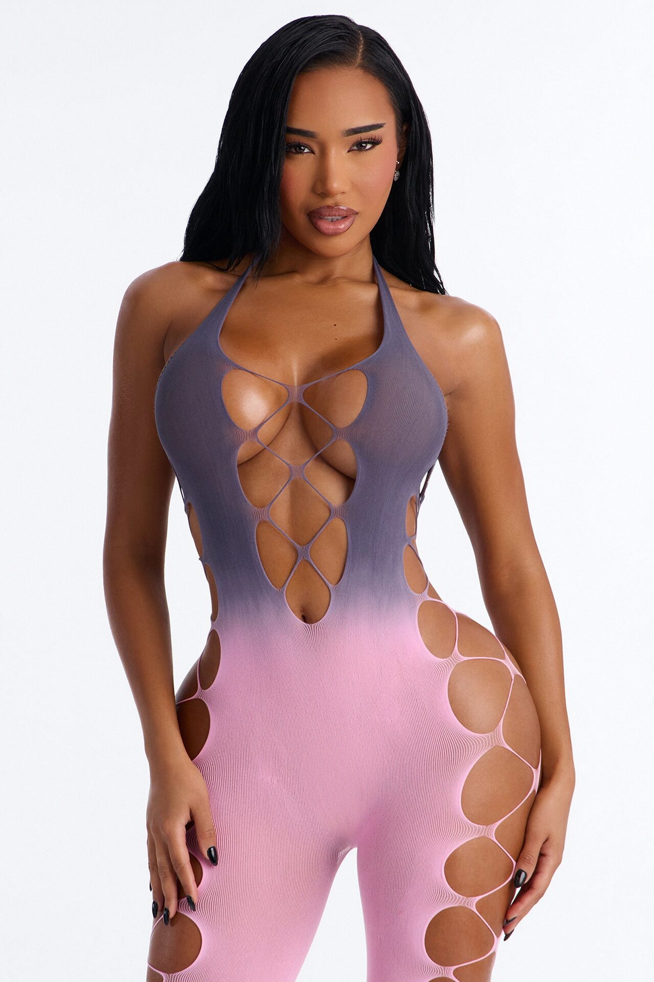 Callie Ombre Jumpsuit Bodystocking - Purple/combo