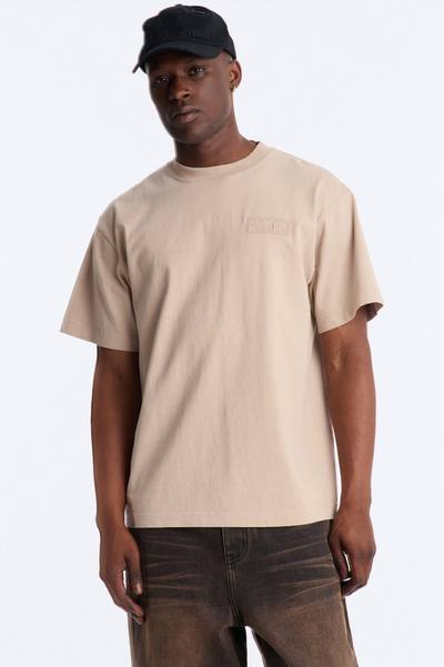 Amor Oversized Heavy Weight Embroidery Short Sleeve Tee - Tan