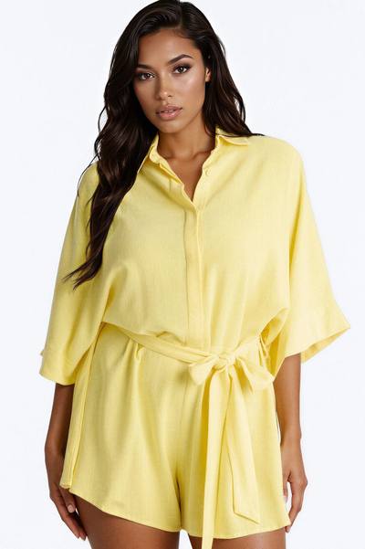 Charlotte Linen Romper - Yellow