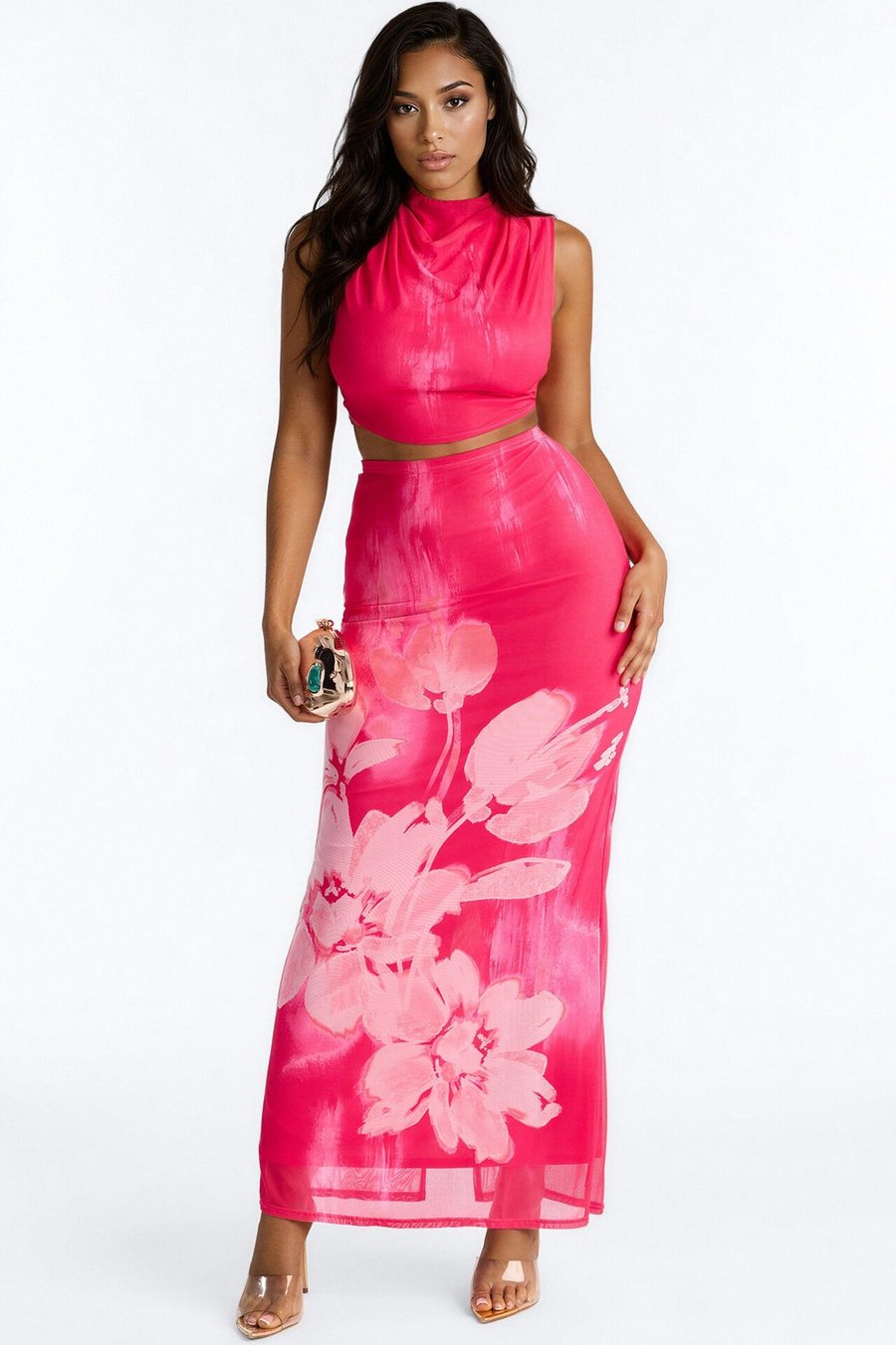 Bloom For You Mesh Skirt Set - Pink