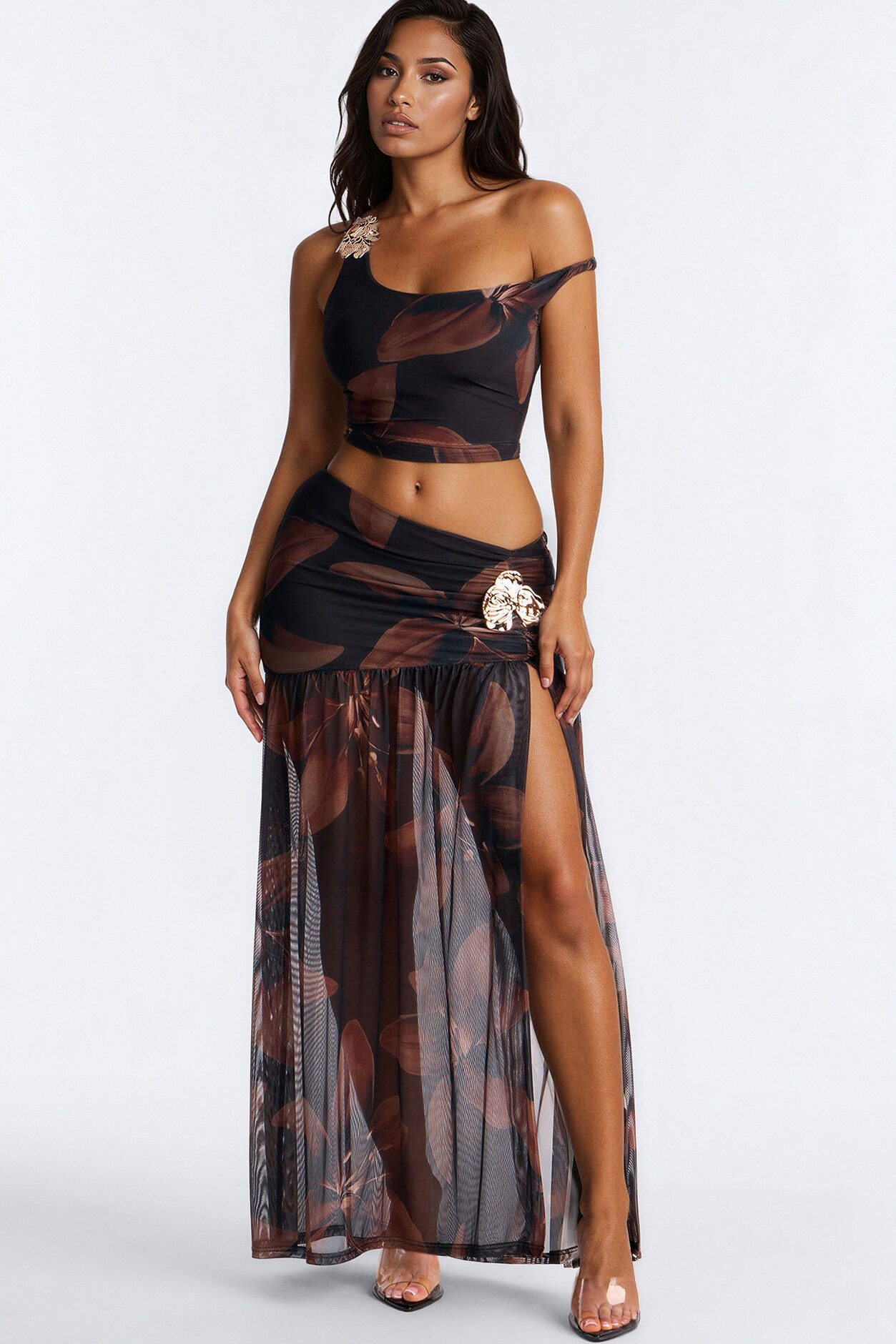 Coastal Nights Floral Mesh Skirt Set - Black/combo