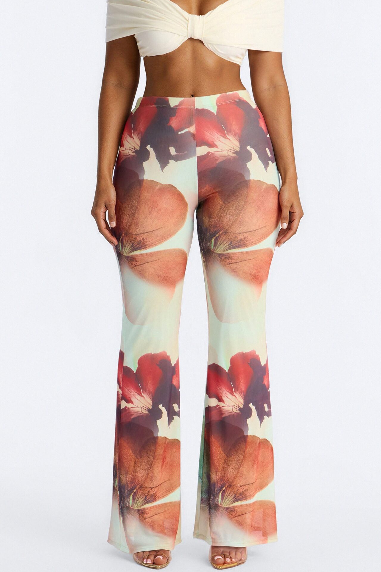 Jordana High Rise Double Lined Mesh Flare Pant - Green/combo