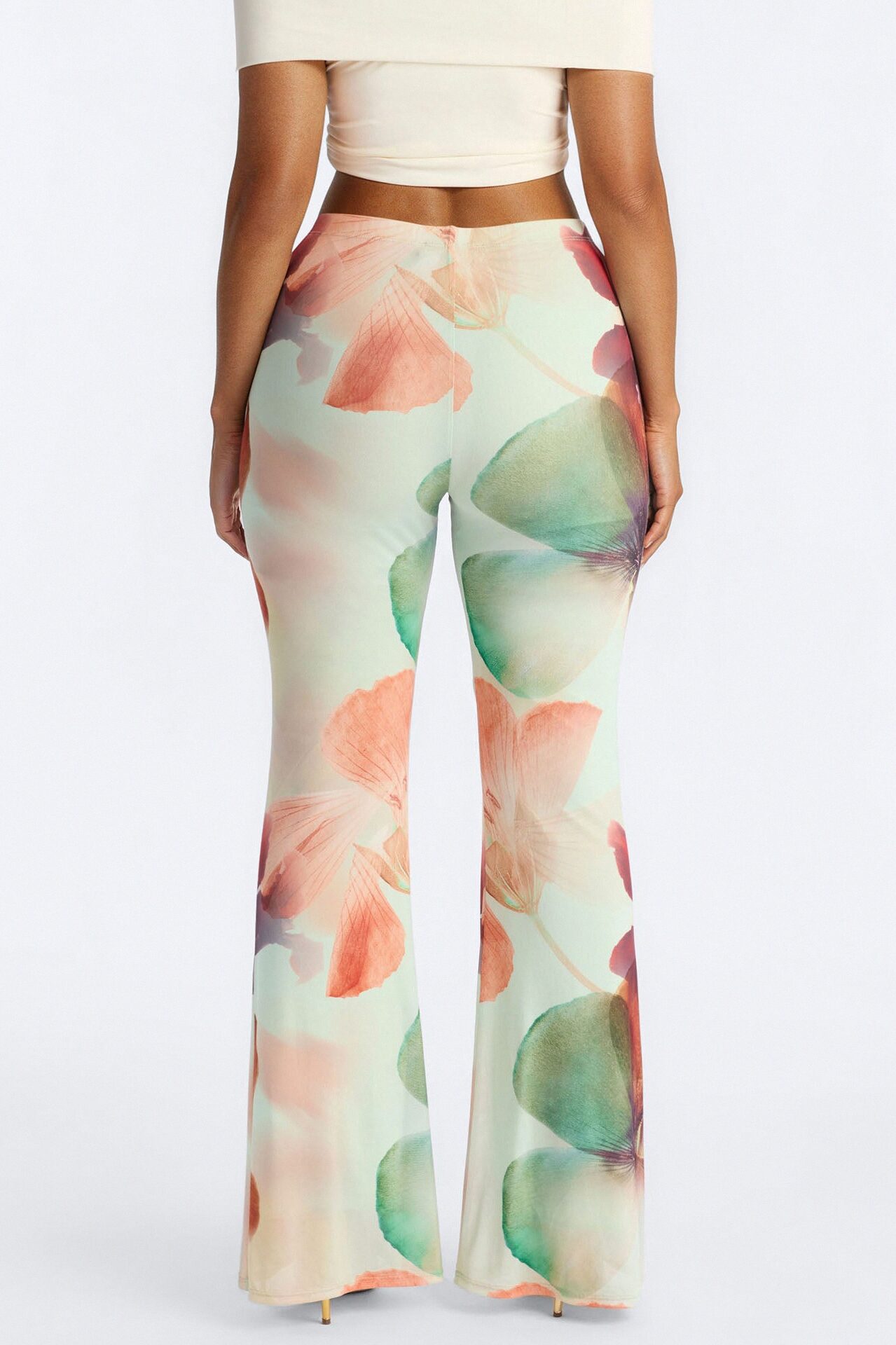 Jordana High Rise Double Lined Mesh Flare Pant - Green/combo
