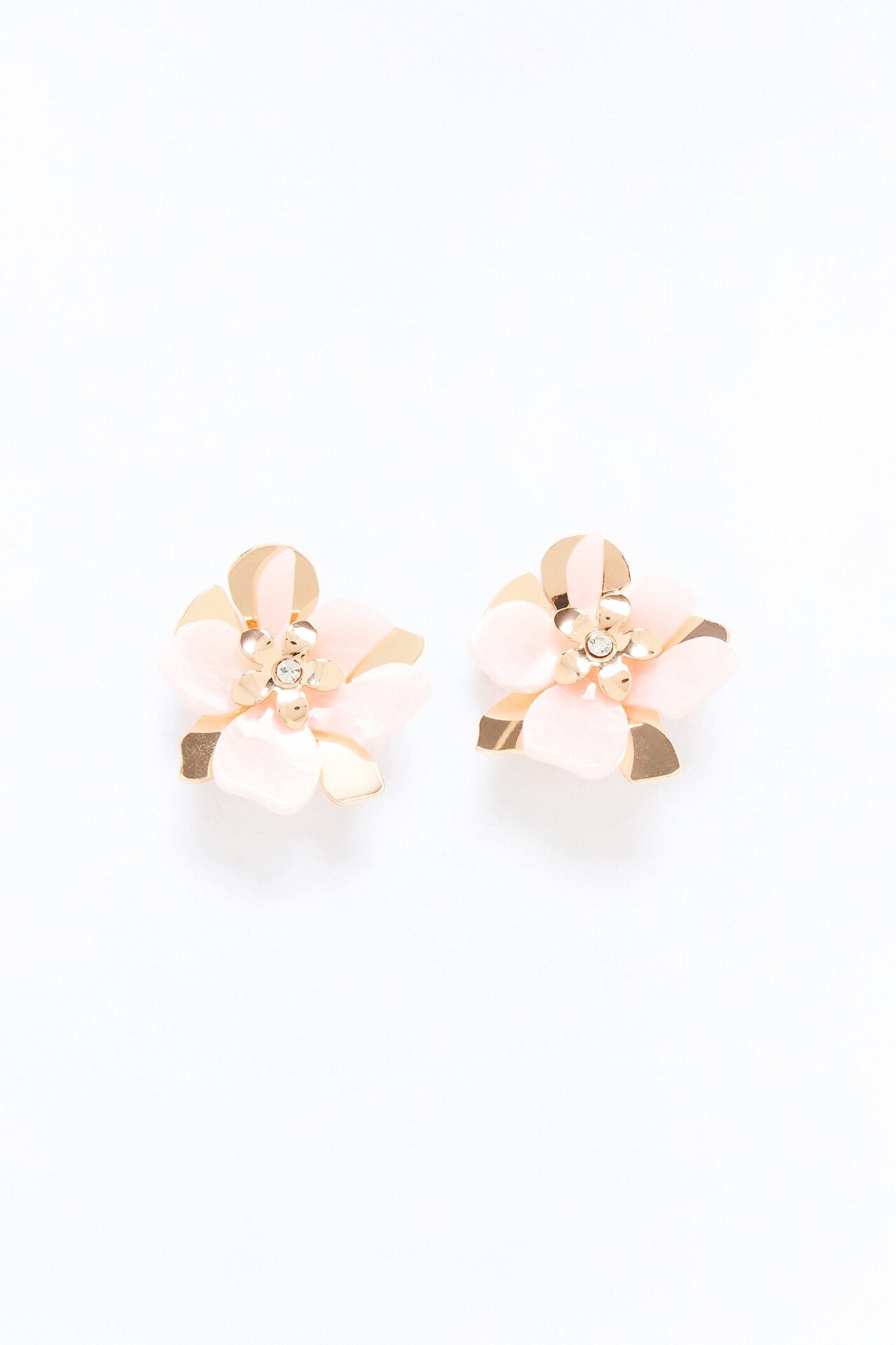 Meadow Muse Floral Stud Earrings - Gold/Pink