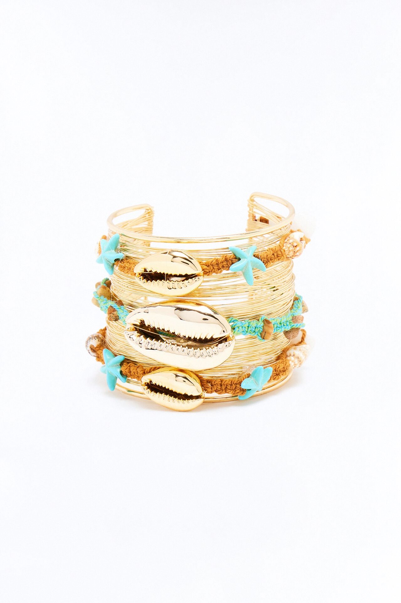 Coastal Muse Seashell Cuff Bracelet - Gold/Blue
