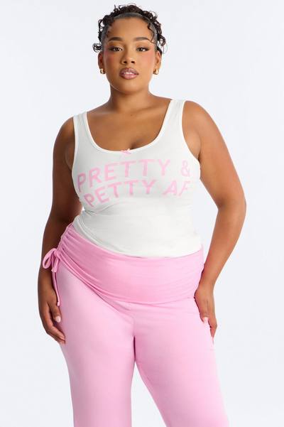 Petty Dreams Tank PJ Foldover Pant Set - White/Pink
