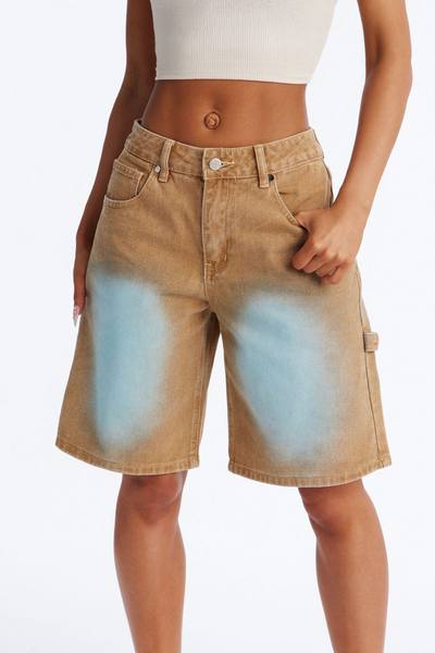 Caught The Blues Utility Denim Jorts - Khaki/combo