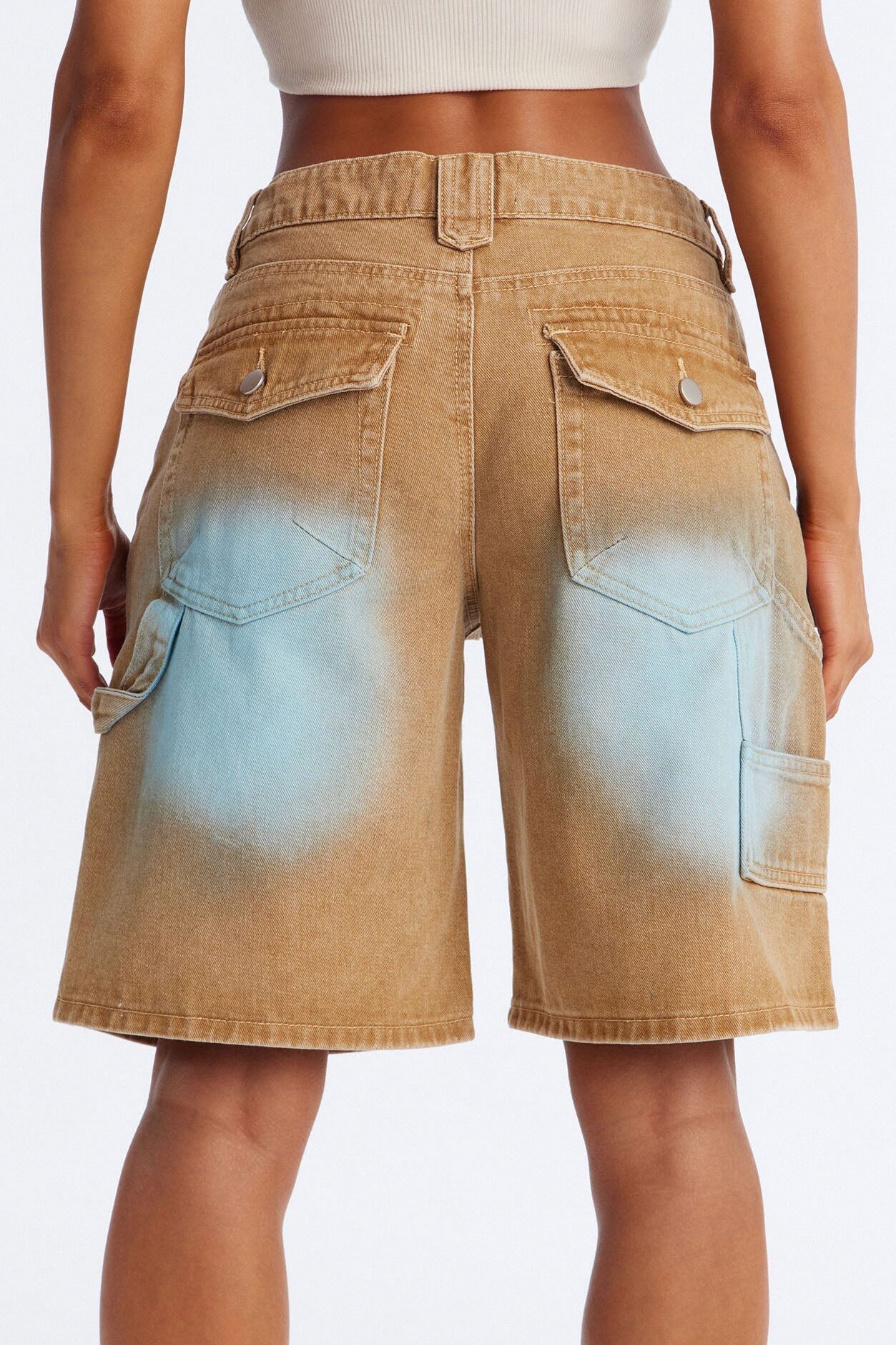 Caught The Blues Utility Denim Jorts - Khaki/combo