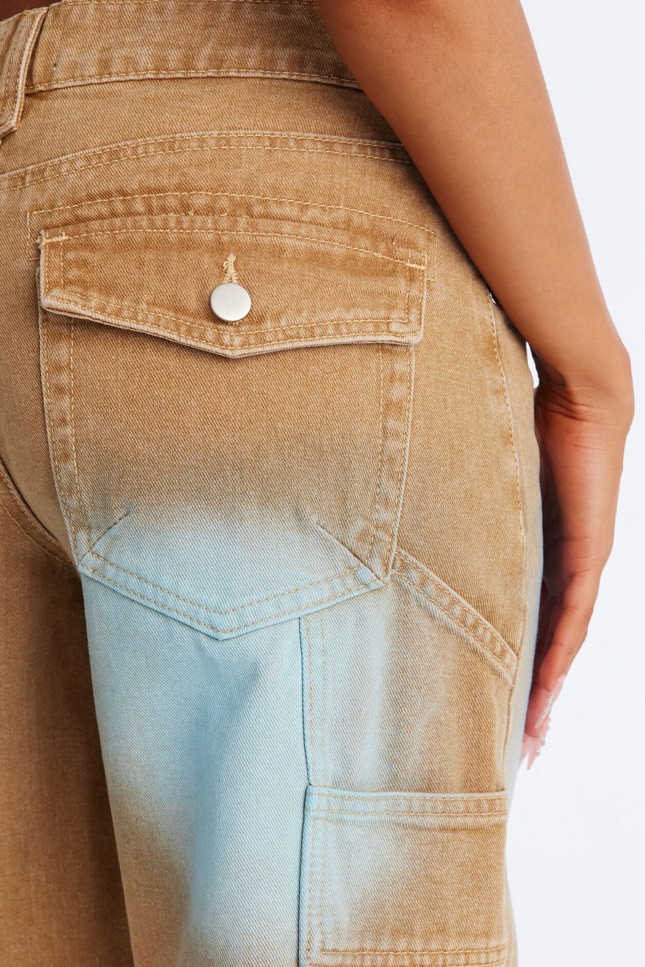 Caught The Blues Utility Denim Jorts - Khaki/combo