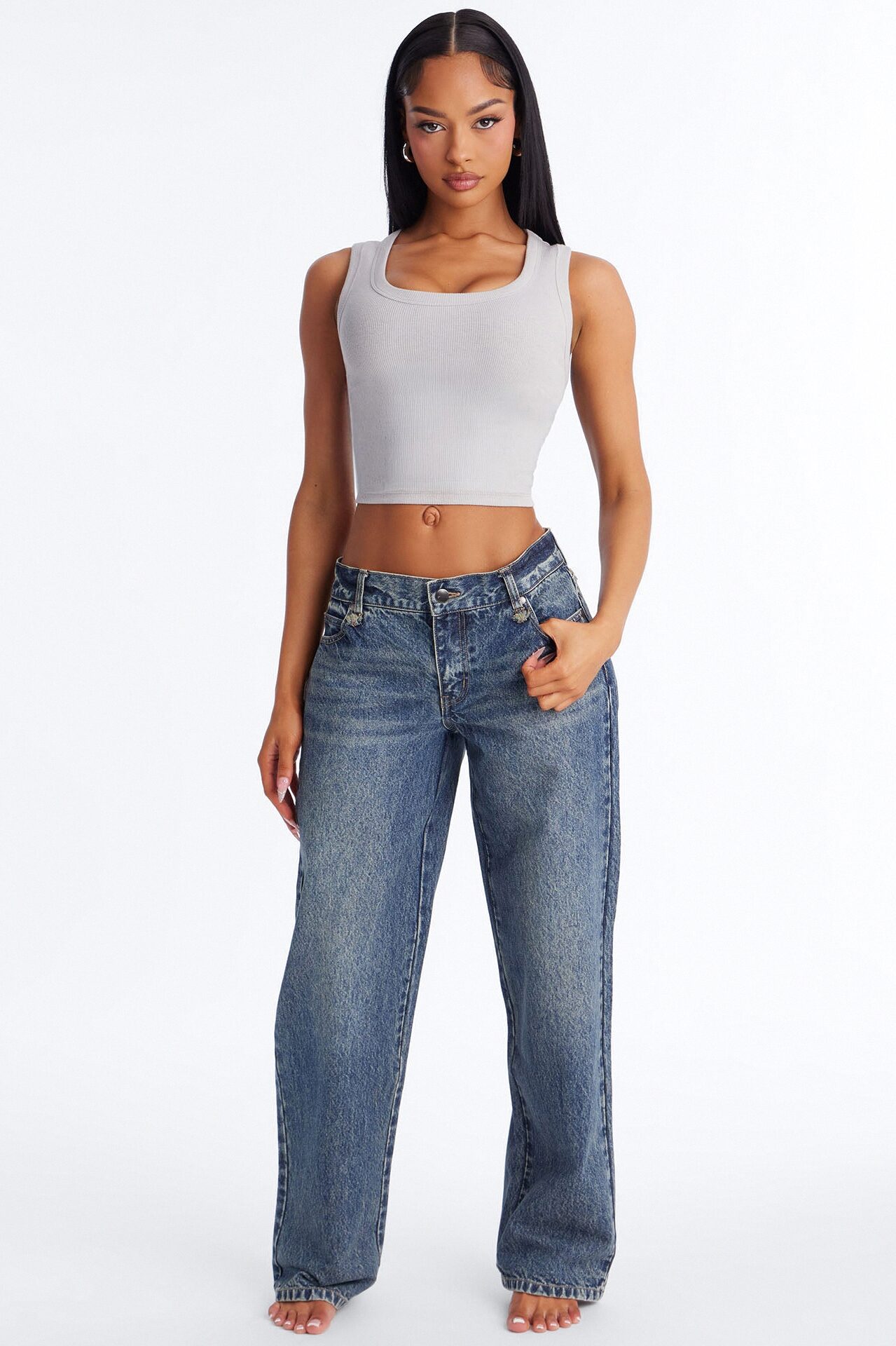 Ventura Low Rise Straight Leg Jeans - Vintage Wash