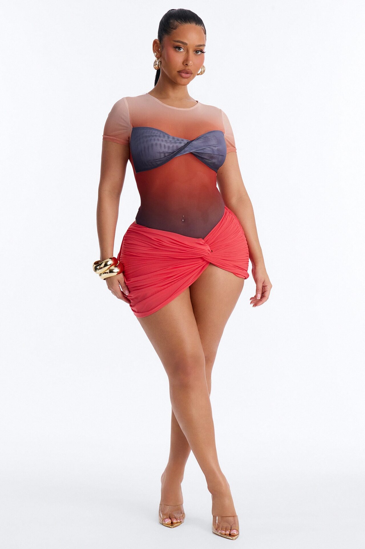 Barbados Sunset Ombre Mesh Short Sleeve Bodysuit - Multi Color