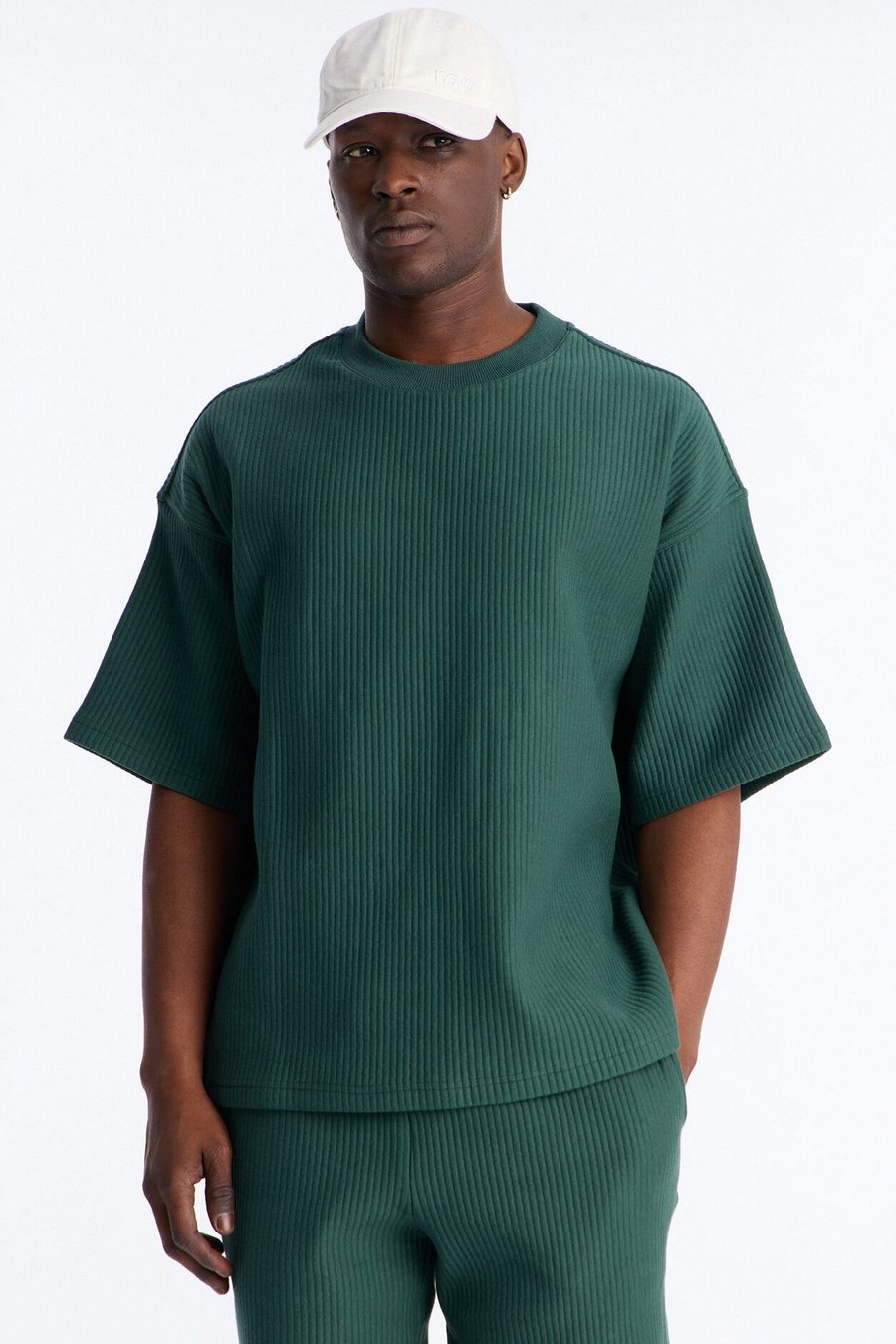 Textured Oversized Short Sleeve Fleece Tee - Green