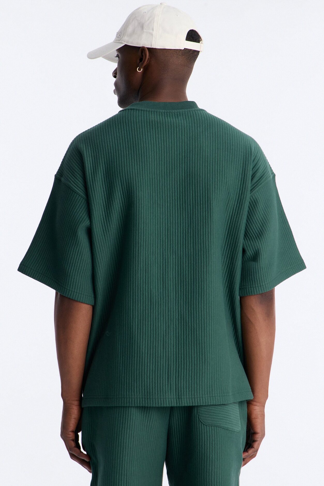 Textured Oversized Short Sleeve Fleece Tee - Hunter Green