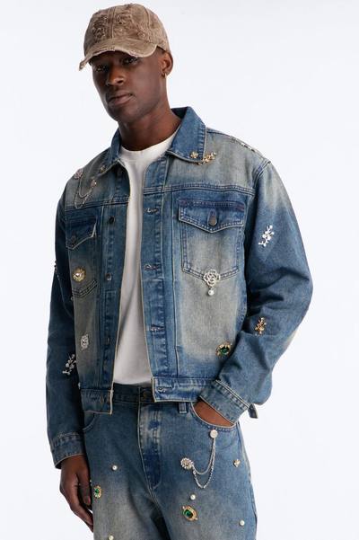Atelier Brooch Pin Denim Trucker Jacket - Vintage Blue Wash
