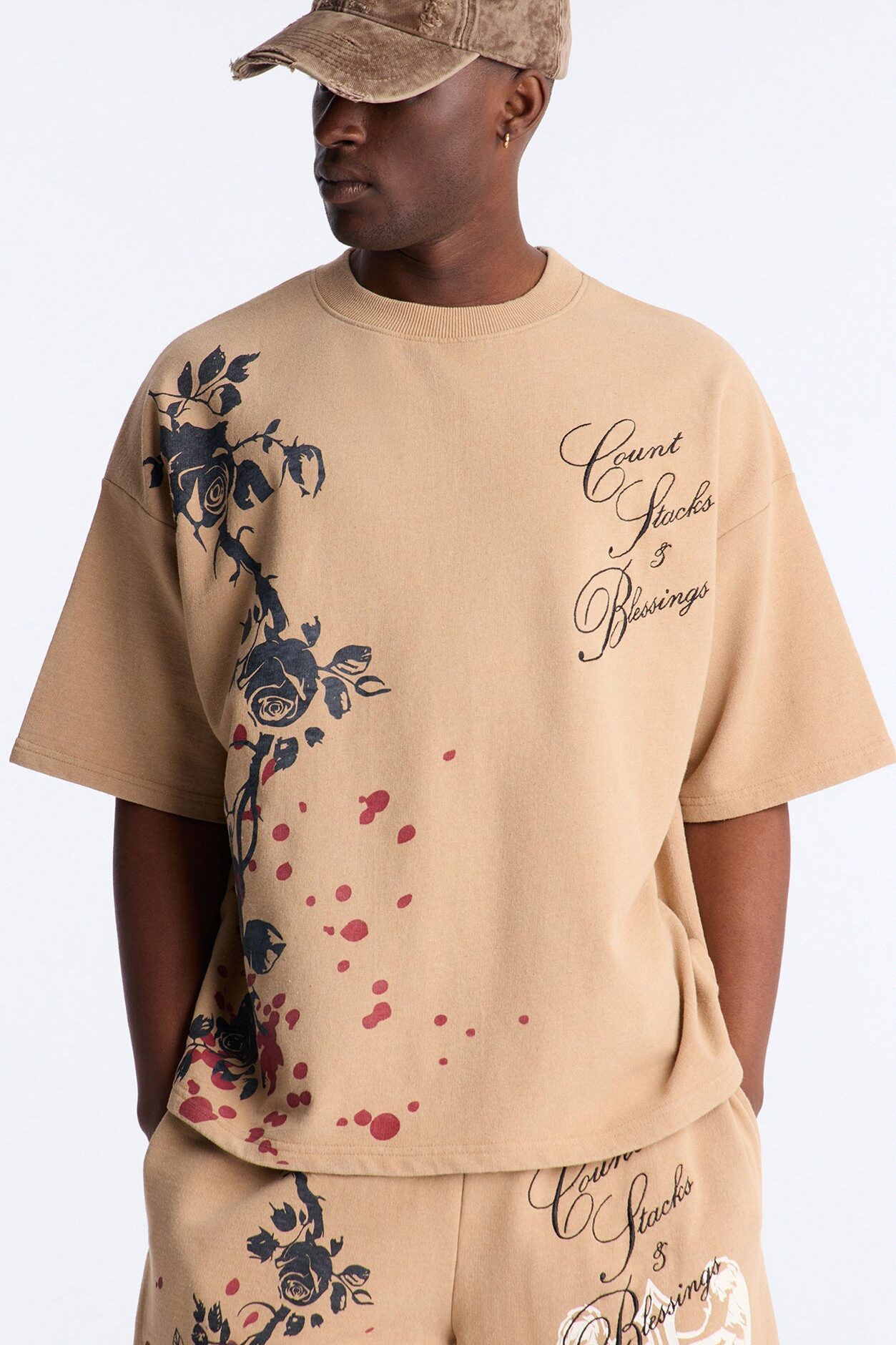Count Your Blessings Embroidered Oversized French Terry Tee - Tan