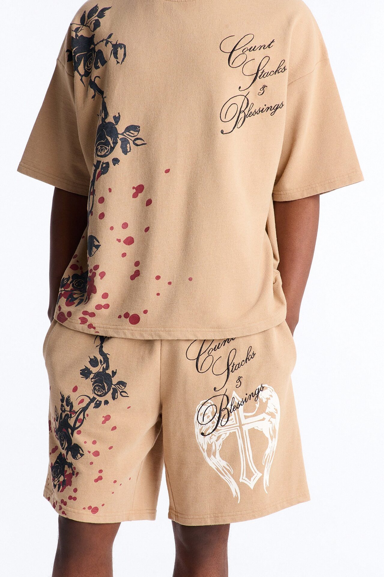 Count Your Blessings Embroidered Relaxed Sweatshort - Tan