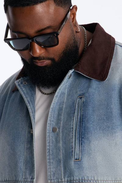 Contrast Collar Denim Work Jacket - Vintage Blue Wash