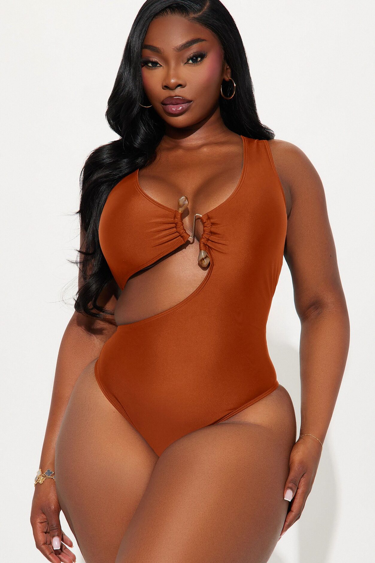 Malia Stone Hardware Cutout 1 Piece Swimsuit - Rust
