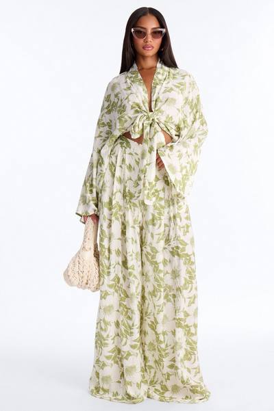 Summer Time Florals Tie Front Blouse - Green/combo