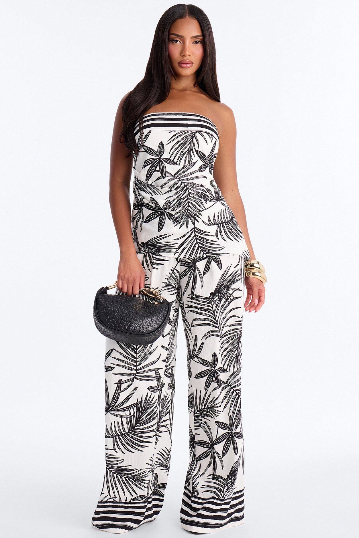 Irene Strapless Linen Pant Set - Black/combo