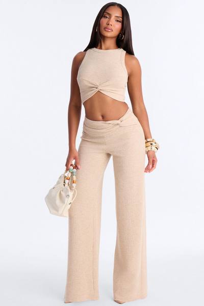Don't Get It Twisted Waffle Pant Set - Oatmeal