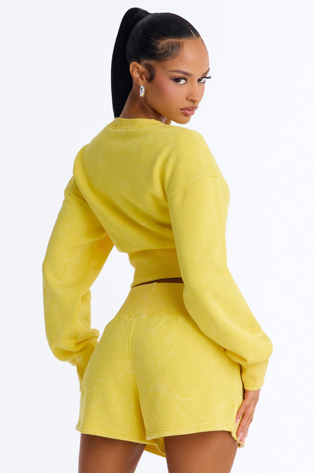 Reese Cinched Waist Fleece Short Set - Yellow