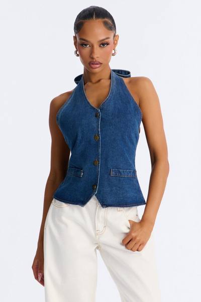 Sena Open Back Denim Halter Top - Indigo