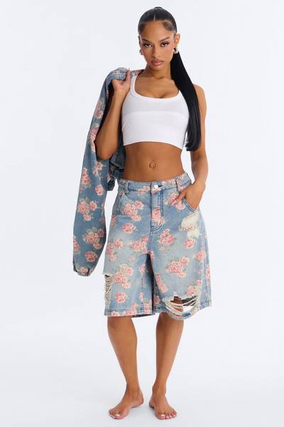 You Grow Girl Ripped Printed Denim Jorts - Vintage Wash