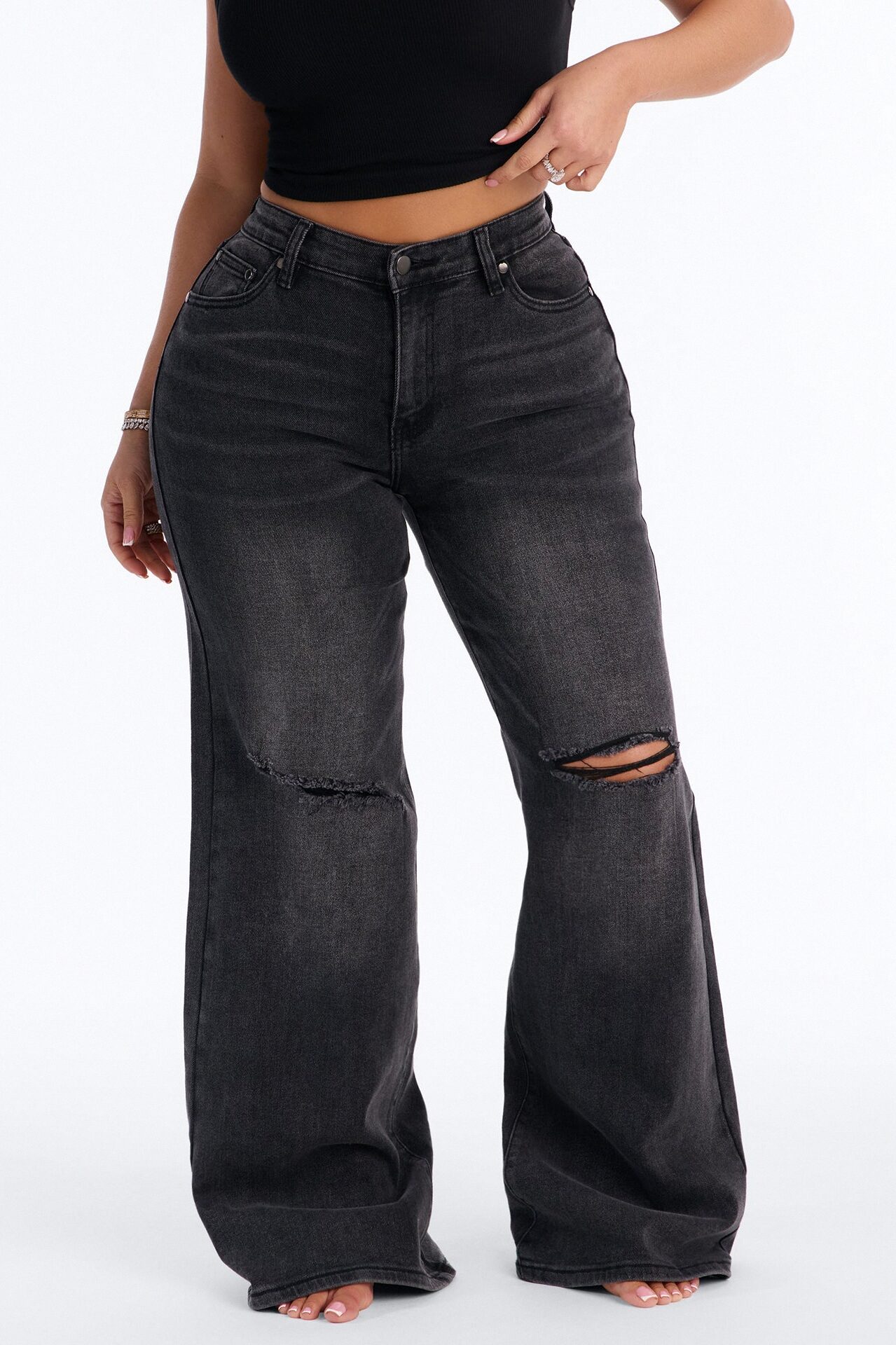 Back To Reality Ripped Straight Leg Jeans - Black Wash