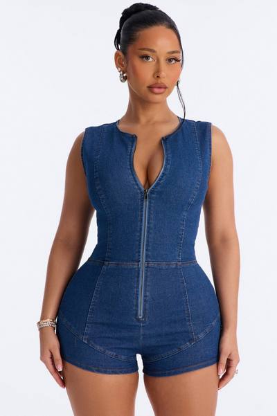 Denim Daydream Romper - Dark Wash