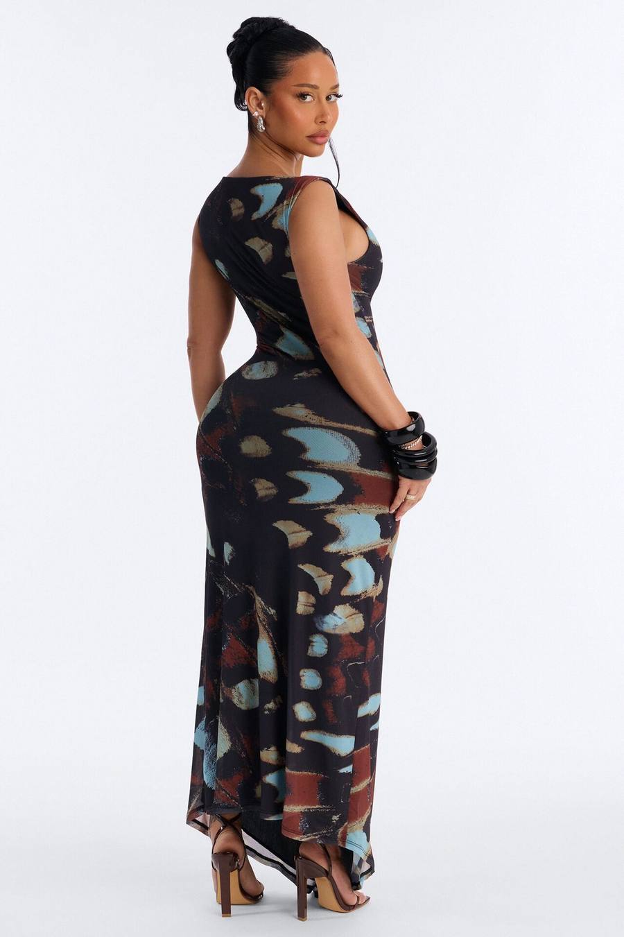 Carmen Off Shoulder Mesh Maxi Dress - Black/combo
