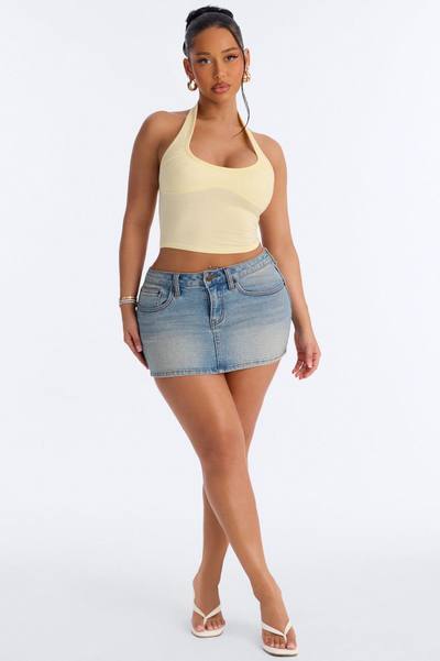 Hailey Everyday Ruched Bust Halter Top - Yellow