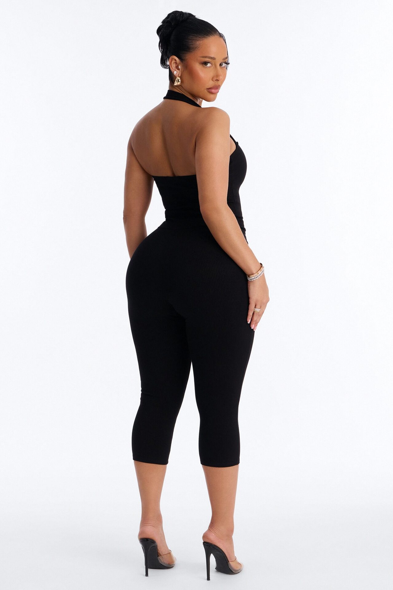Amara Snatched Capri Halter Jumpsuit - Black
