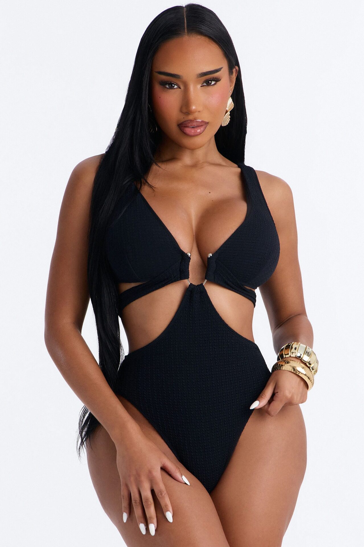 Dance With The Waves Back Tie U Wire 1 Piece Swimsuit - Black