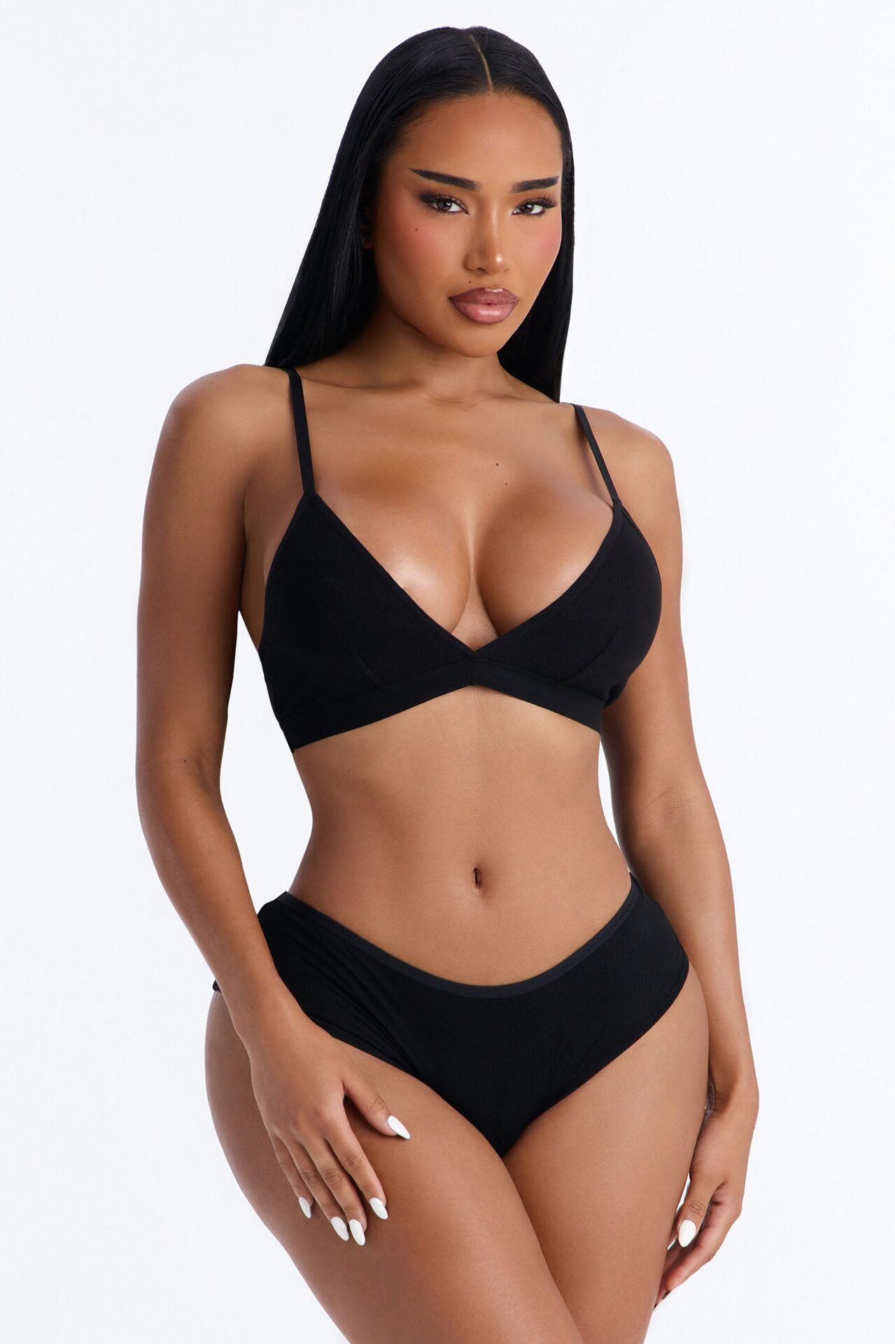 Lightweight Ribbed Lounge Hipster Panty - Black