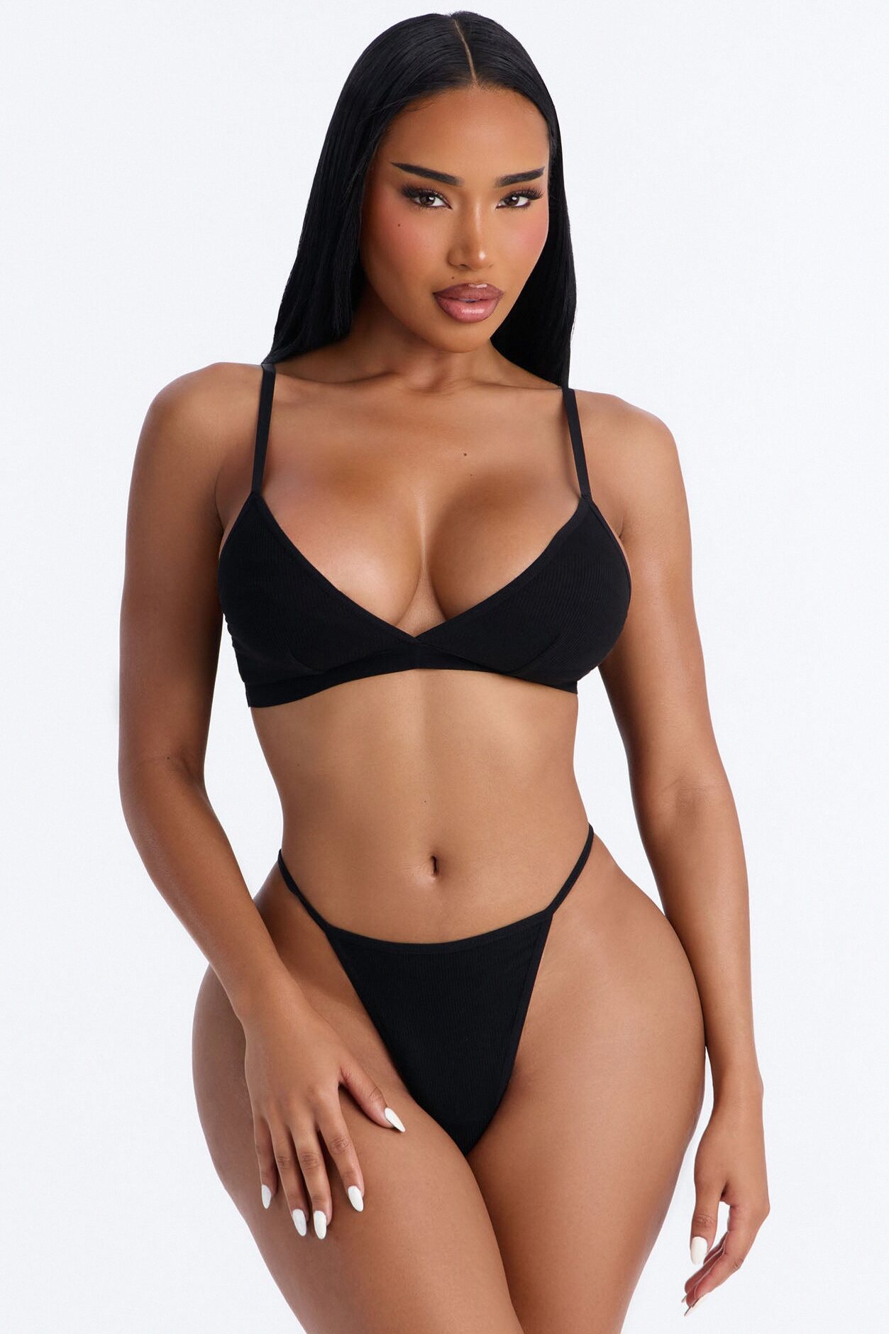 Light Weight Ribbed Lounge G-String Panty - Black