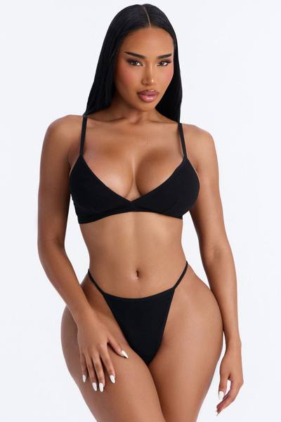 Light Weight Ribbed Lounge G-String Panty - Black